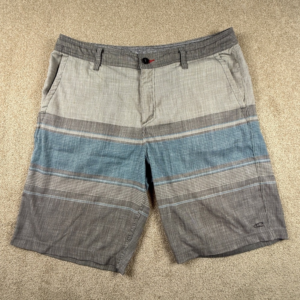ONeill Hybrid Walk Shorts Mens 36 Grey Blue Striped Board Shorts Casual Surf